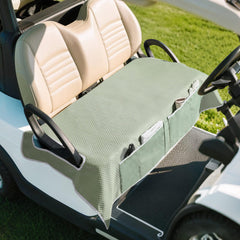 MoKo front view of green two-seat cover showing pockets and fit, adds storage convenience