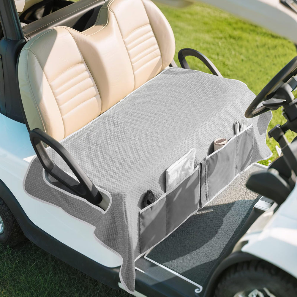 MoKo front view of gray seat cover showing full bench protection and style