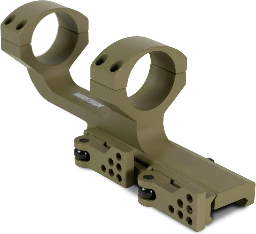 Monstrum front view of mount showing dual rings and FDE finish, durable and low weight