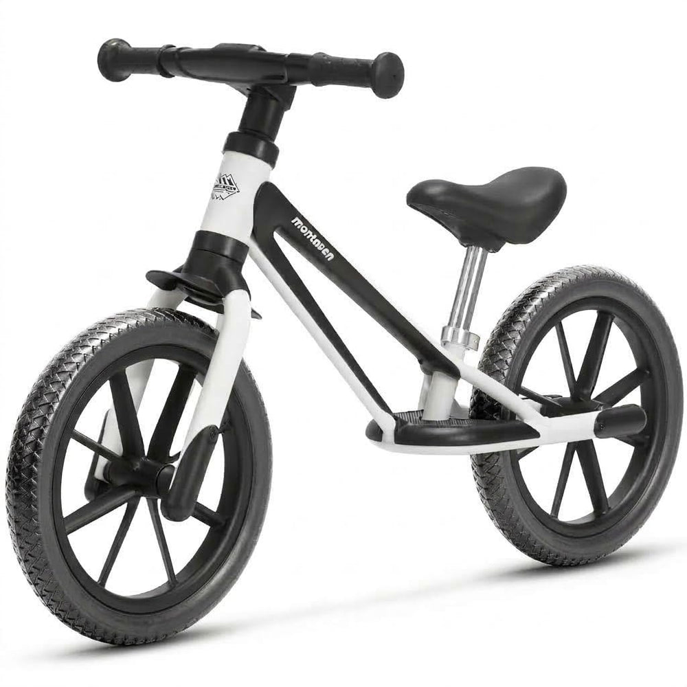 Montasen front view of balance bike showing safe rounded frame and easy mounting
