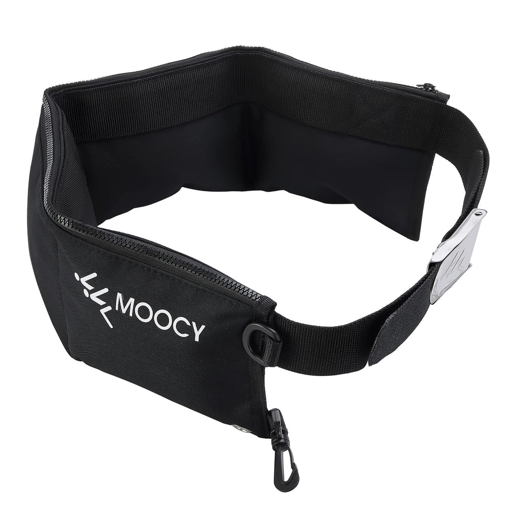 MOOCY weight belt front view showing pockets and secure fit benefit