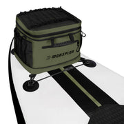 MORXPLOR front view cooler bag on paddleboard showing stable deck placement and capacity