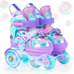 MoSoulais front view of mermaid skates shows secure fit and sparkly design