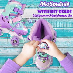 MoSoulais mermaid skates close-up of LED wheel glowing for better visibility