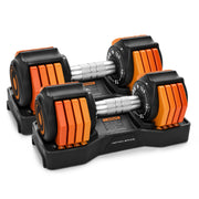 Motion Space adjustable dumbbells front view showing compact design and weight markings for space saving
