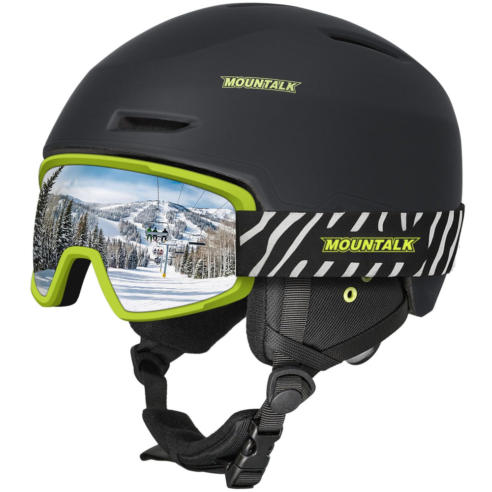 MOUNTALK front view of helmet and goggles showing streamlined fit and protection