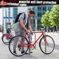 Moxweyeni cable looped around bike rack showing secure fit