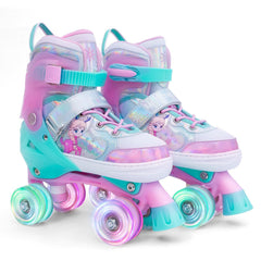 Mpoutik front view of pink medium skates showing overall design and fit benefit