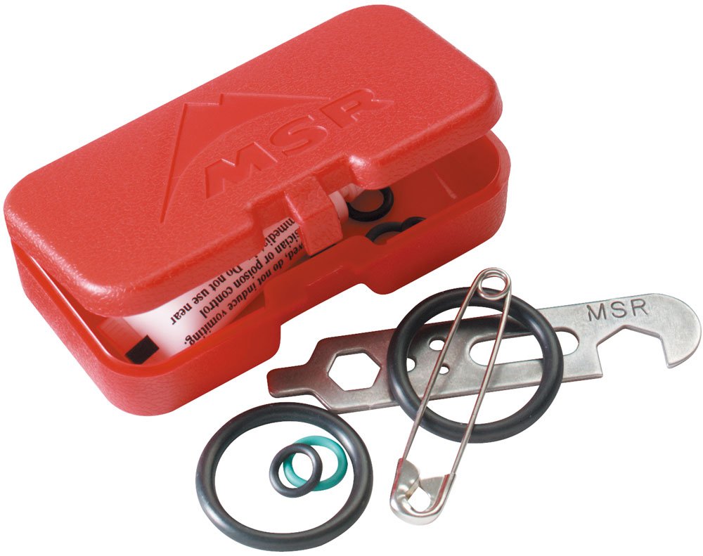 MSR maintenance kit front view showing tools and parts for reliable stove servicing