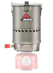 MSR Reactor front view showing compact stove system and pot for fast boiling