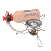 MSR WhisperLite front view showing stove arms and stable pot support for reliable cooking