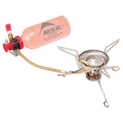 MSR WhisperLite International front view with windscreen showing stability and wind protection