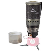 MSR WindBurner front view showing compact stove and pot, highlights portability and quick boils