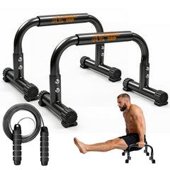 Muscle Grip front view of parallettes showing sturdy frame and compact design benefit