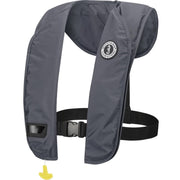 Mustang Survival front packaging showing Admiral Gray PFD, compact and ready