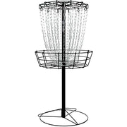 MVP Disc Sports front view of portable basket showing compact durable frame and quick setup benefit