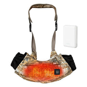 MYDAYS OUTDOOR front view of heated hand muff showing pockets and overall shape for warmth