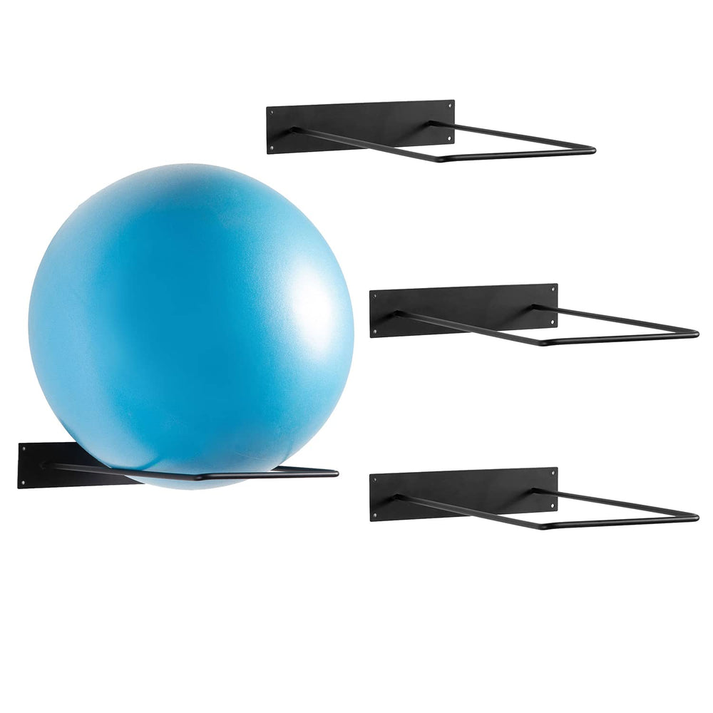 MyGift front view of four black wall-mounted racks showing organized balls benefit space saving