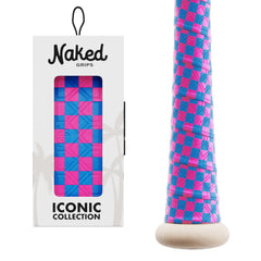 Naked Grips front packaging showing bold neon checkers and included finish tape benefit visibility