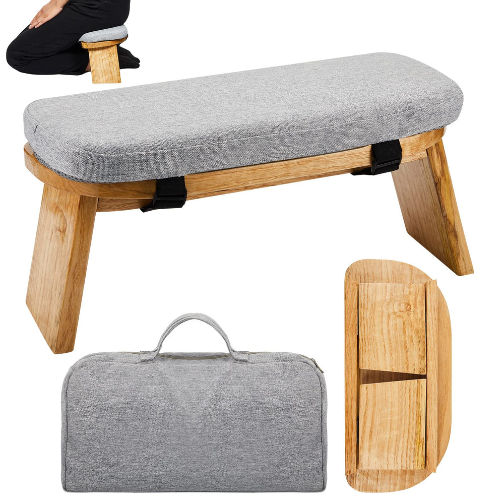 Namalu front view of bamboo meditation stool showing ergonomic seat and wood finish benefit comfort