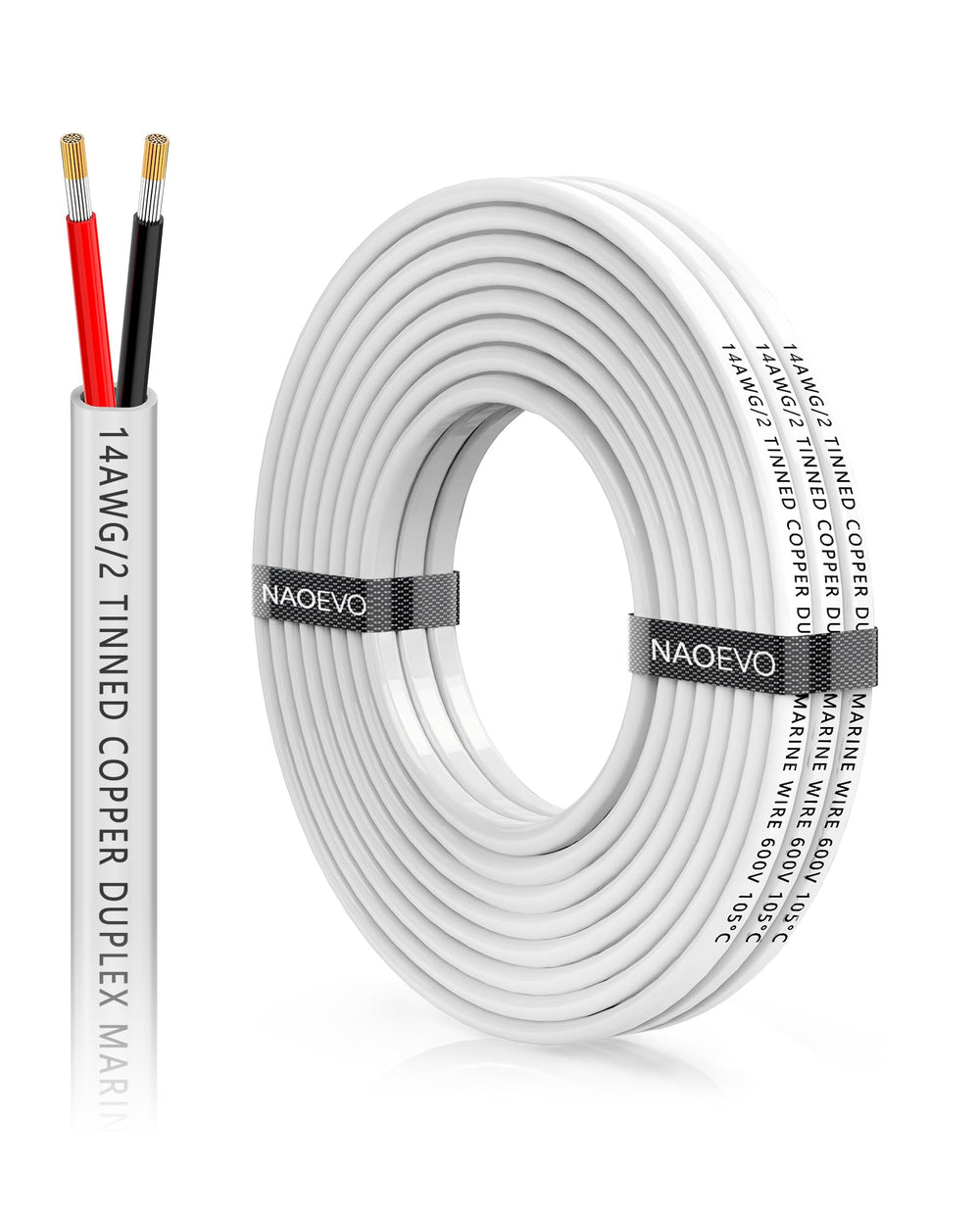 NAOEVO front packaging view showing cable length and rating benefit