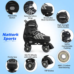 nattork closeup of flashing PU wheel lighting while rolling, adds visibility and fun