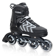 Nattork front view of black inline skates showing balanced stance and style