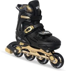 Nattork front view golden racing car skates showing playful design and secure fit