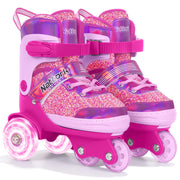 Nattork front view packaging showing adjustable toddler skates and included features for long use