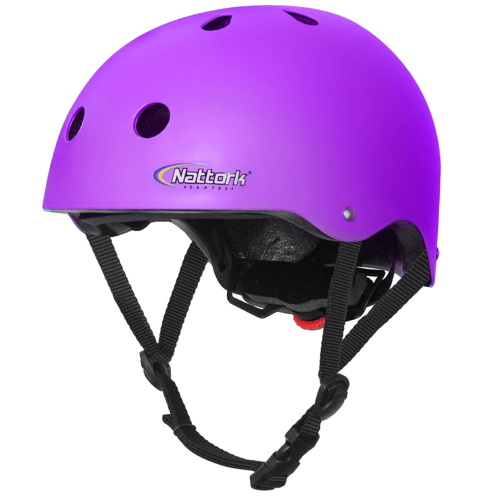 Nattork front view purple helmet showing full coverage and safe design