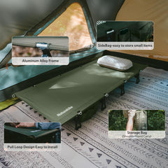 Naturehike side pocket holding phone and snacks for on-cot convenience and accessibility