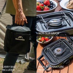 Naturehike top view with both burners lit demonstrating dual-cooking flexibility