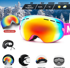 Natuway goggle lens detail showing anti-fog and UV protection for clear vision