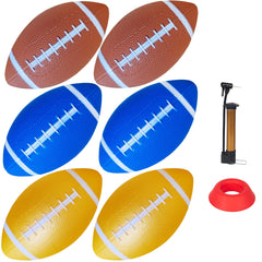 Nbguigdstr front packshot showing six colorful junior footballs and included pump for quick play