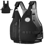 NEO-SPLASH front view of black vest showing fit and straps for secure support
