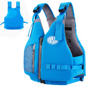 NEO-SPLASH front view of blue adult swim vest showing straps and fit benefit visibility