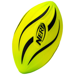 NERF front view of yellow foam football showing logo and shape, ideal for play