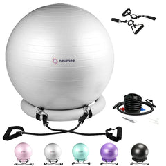 NEUMEE front view of grey ball chair demonstrating ergonomic seating benefit