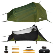Night Cat front view showing full hammock tent and easy setup benefit