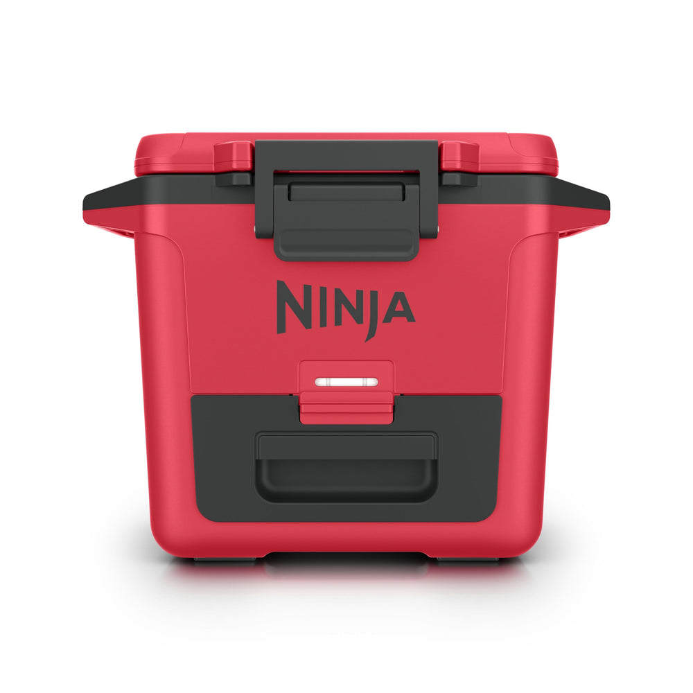 Ninja cooler front view showing True Red finish and ready-to-transport benefit