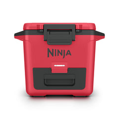 Ninja cooler front view showing True Red finish and ready-to-transport benefit