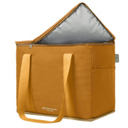 Nook Theory front view showing caramel insulated tote and strong handles benefit durability
