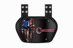O SHIELD front view showing full back plate and game-day graphic for team identity