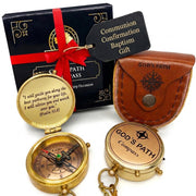 OakiWay compass front view showing engraved scripture and classic finish, symbolic encouragement