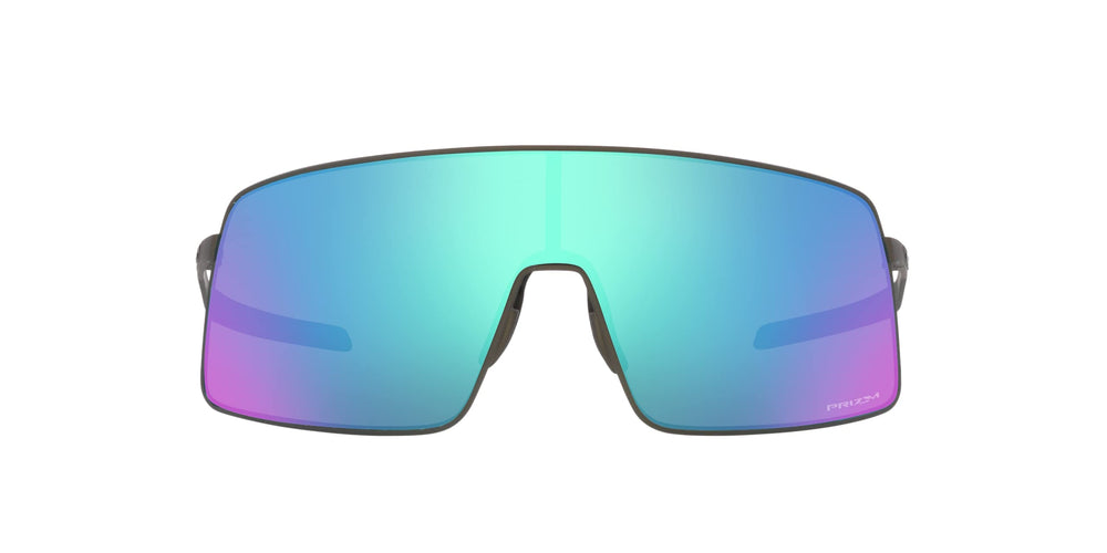 Oakley Sutro TI front view in satin lead showing bold shield lens and modern fit