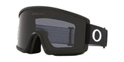 Oakley Target Line L front view showing matte black frame and wide lens, clear field of view