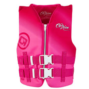 O'Brien youth V-back front view showing zipper and belts for secure fit