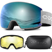 Odoland front view of goggles showing lens clarity and wide vision benefit