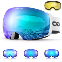 Odoland front view of goggles showing wide spherical lens and clear vision benefit