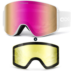 Odoland front view showing goggles and carry bag with all-weather versatility